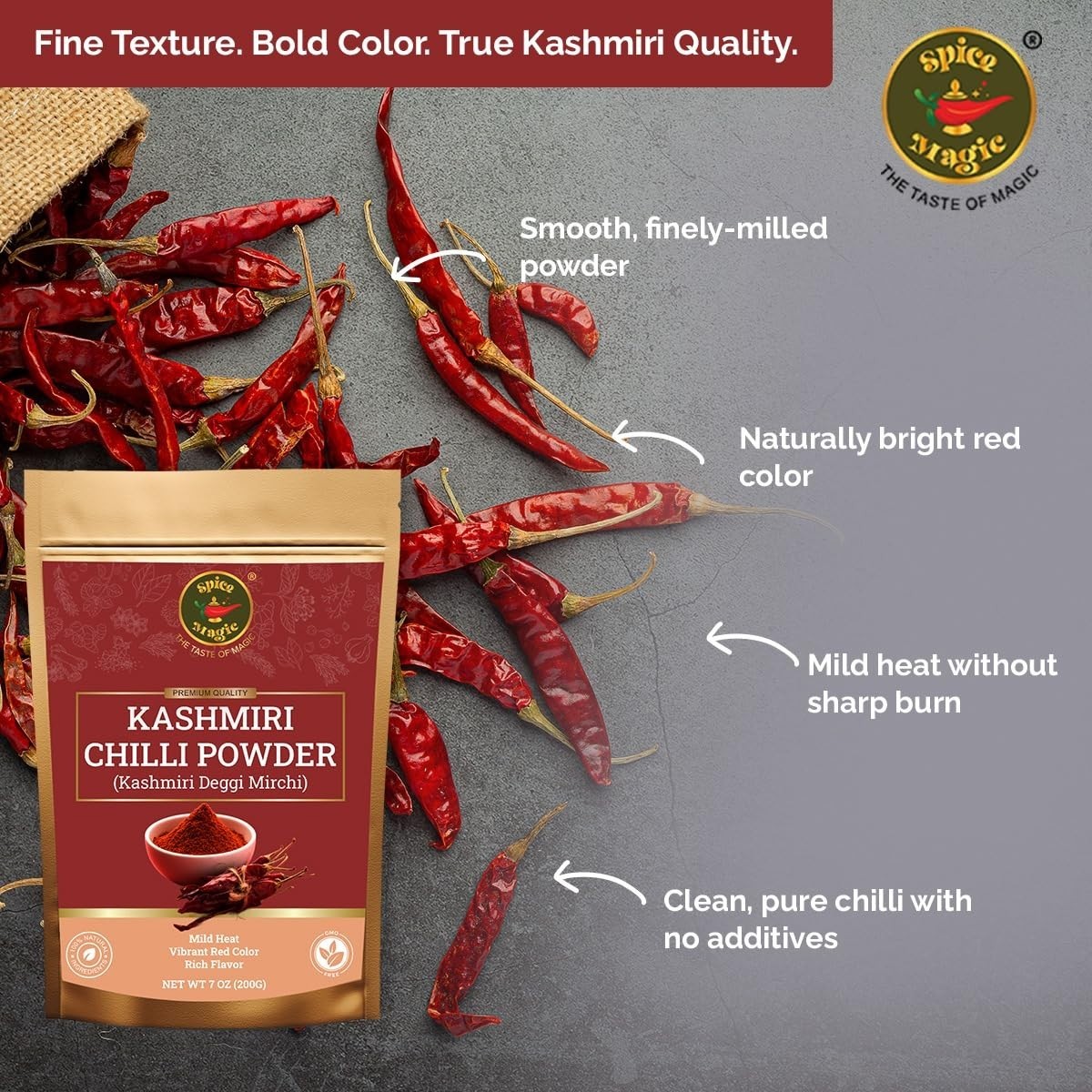 Spice Magic Kashmiri Chili Powder 7oz 200g I Mild Low Heat Red Chili Powder I…