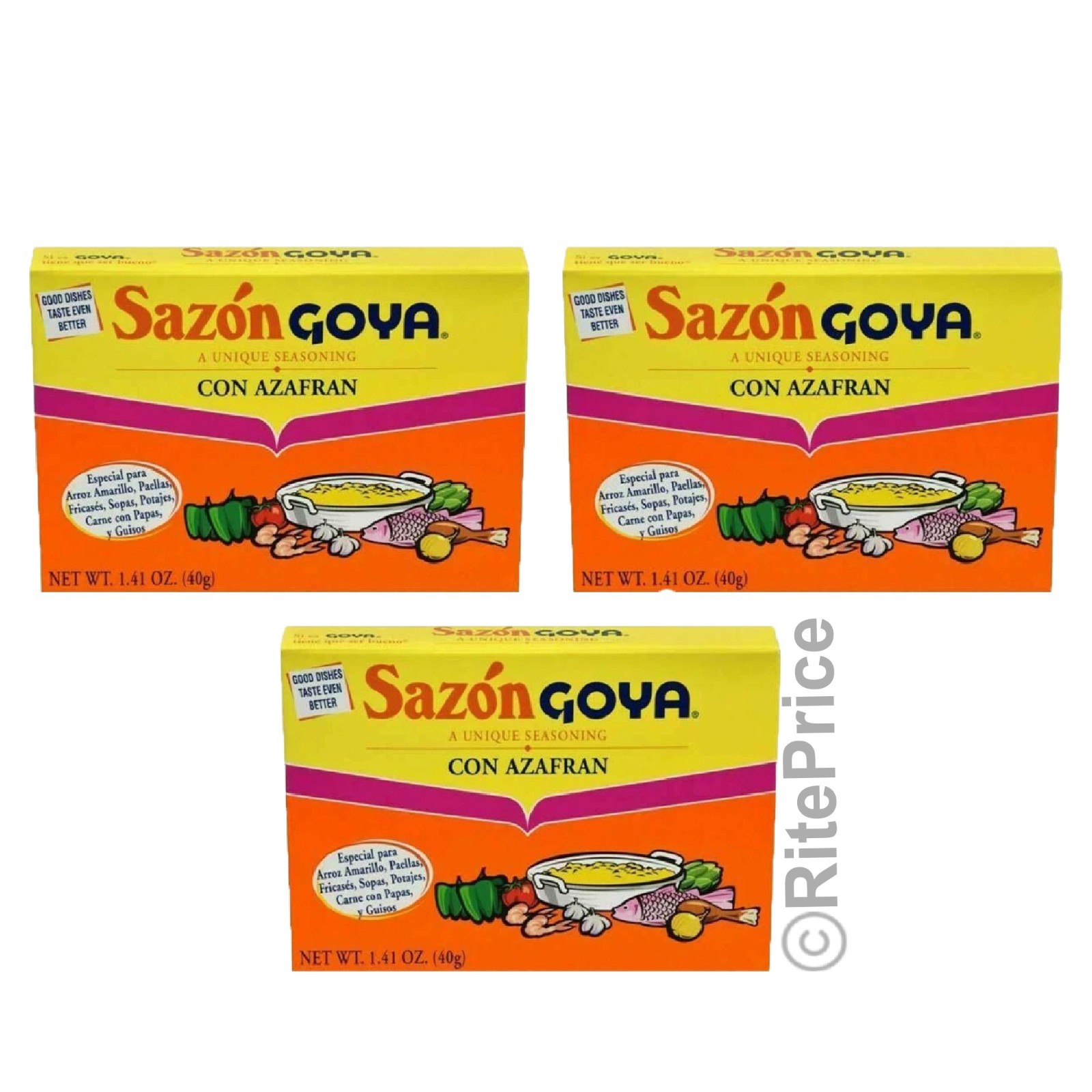 Sazon GOYA with Azafran (Saffron) 1.41Oz. (3 Pack) (8 Packets on each pack) New