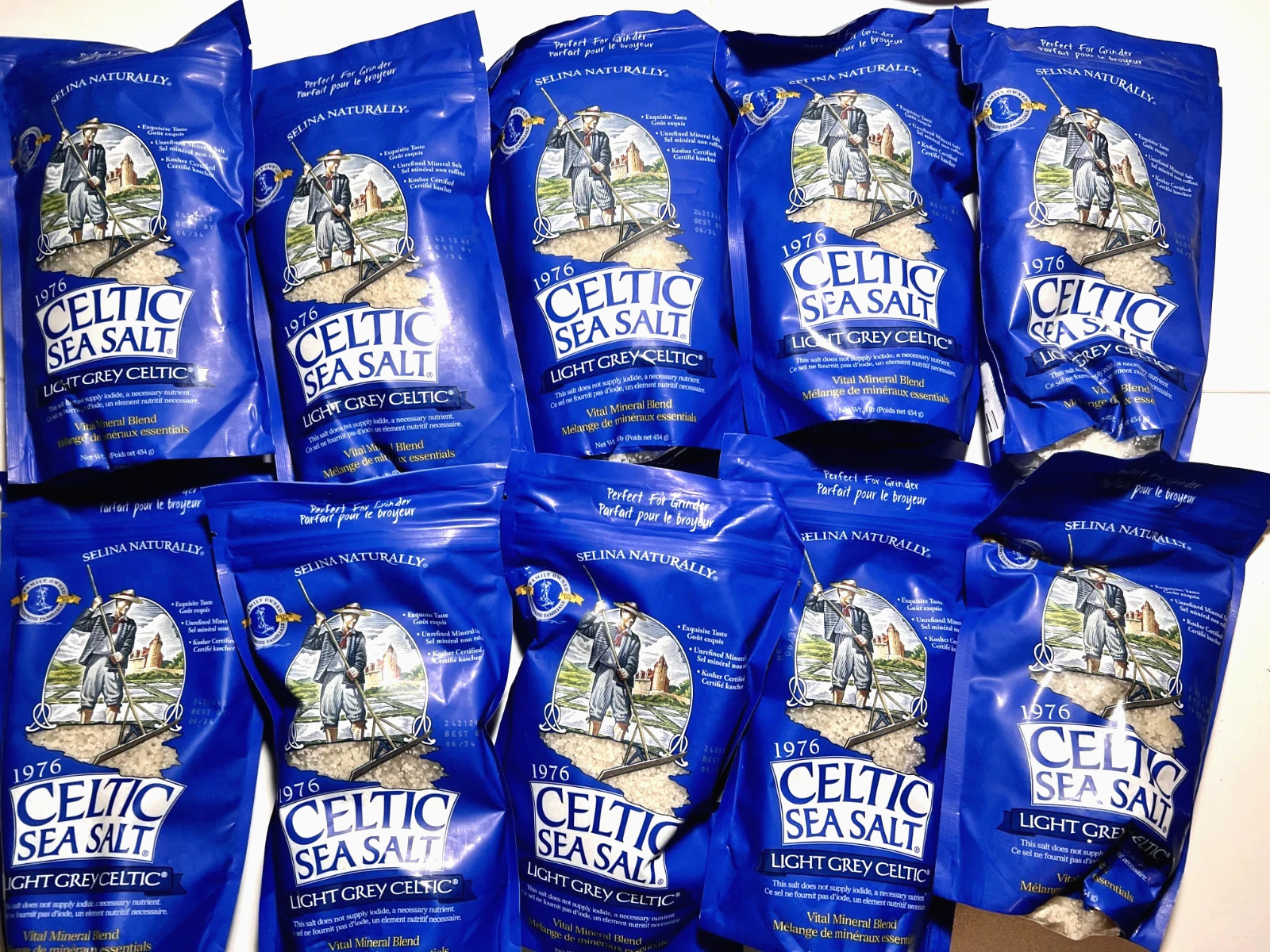 Selina Naturally Light Grey Celtic Sea Salt 1 Pound Resealable Bag 10 Bags