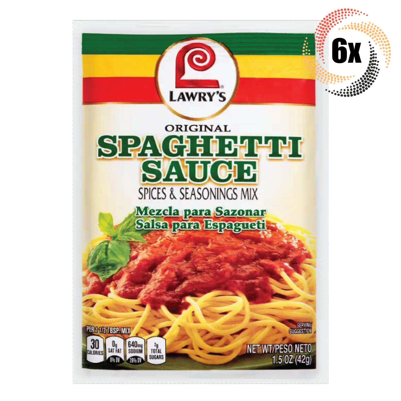 6x Packets Lawry’s Spaghetti Sauce Spices & Seasoning Mix | No MSG | 1.5oz