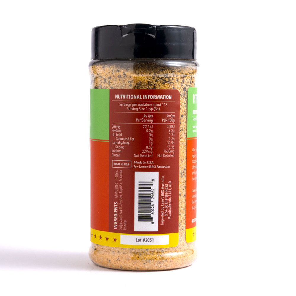 Lane’s Honey Sriracha PitMaster Size BBQ Rub Seasoning 351gm
