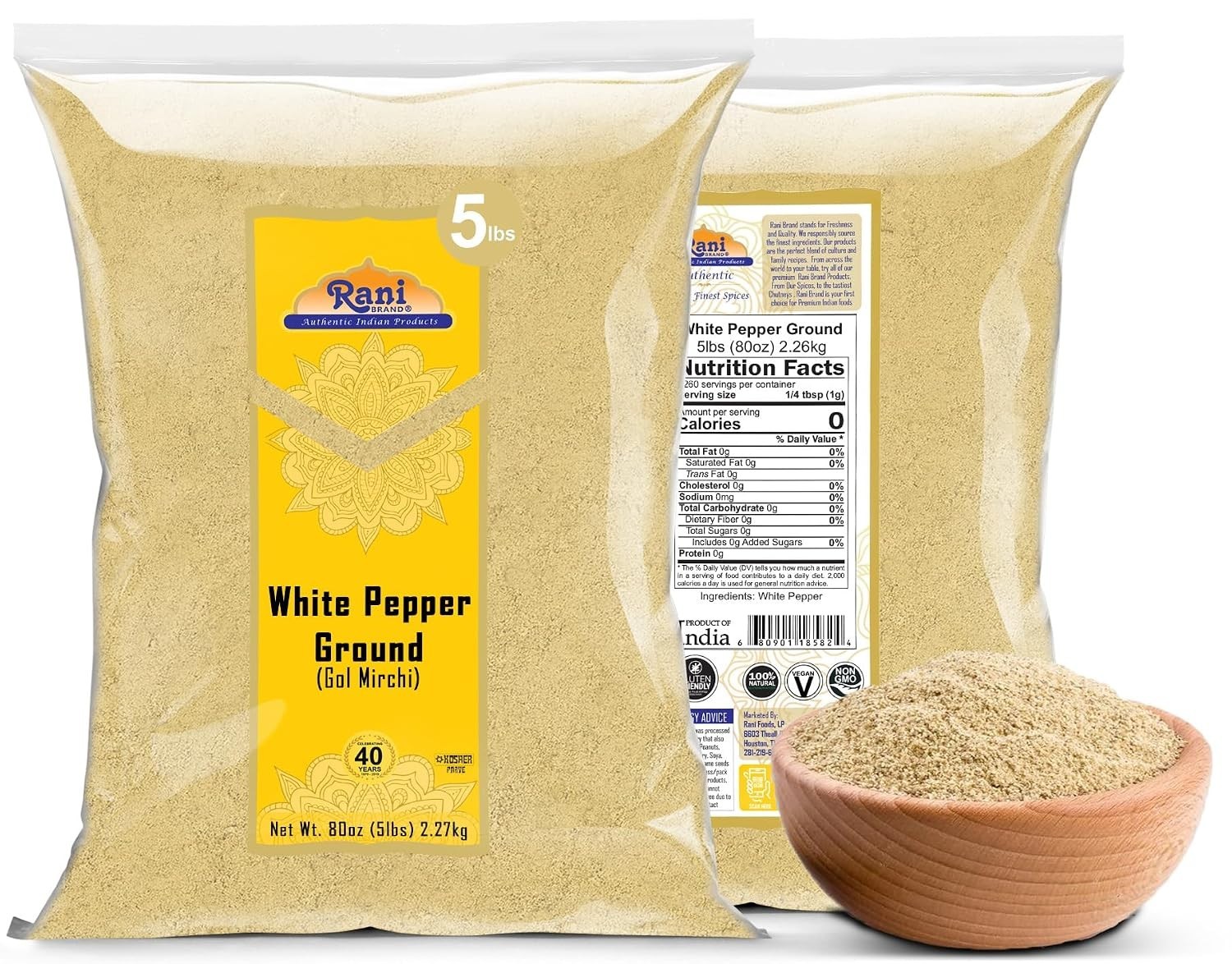 Rani White Pepper Ground Spice 80oz All Natural
