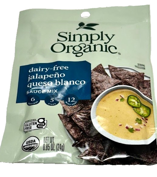 Simply Organic Jalapeño Queso Blanco Sauce Mix 0.85 oz–Dairy-Free, Vegan, USDA