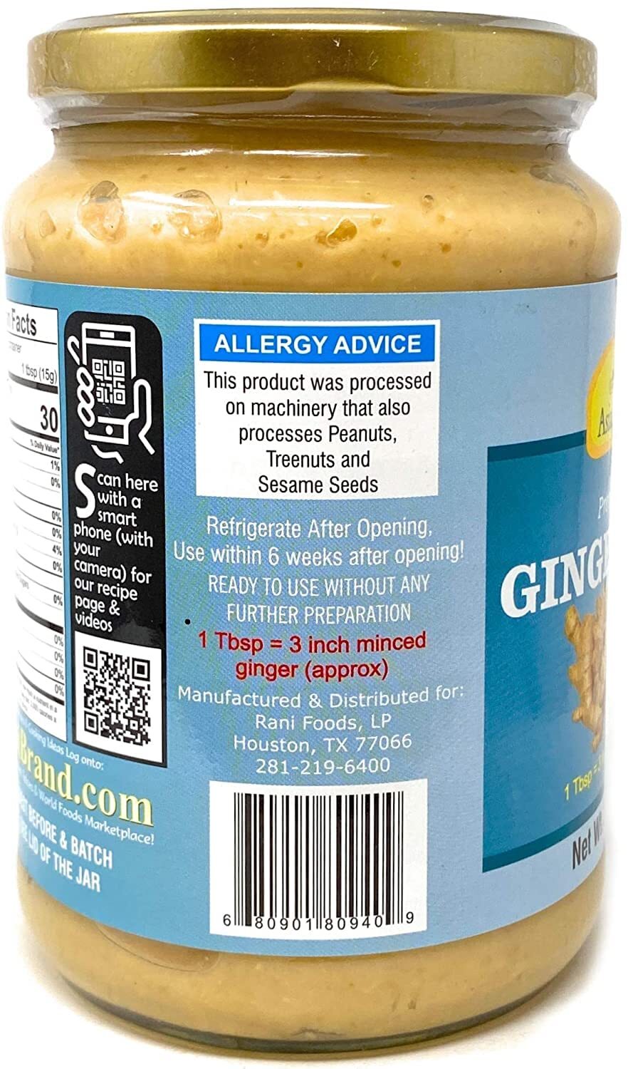 Asian Kitchen Ginger Cooking Paste 26.5oz (750g) Glass Jar