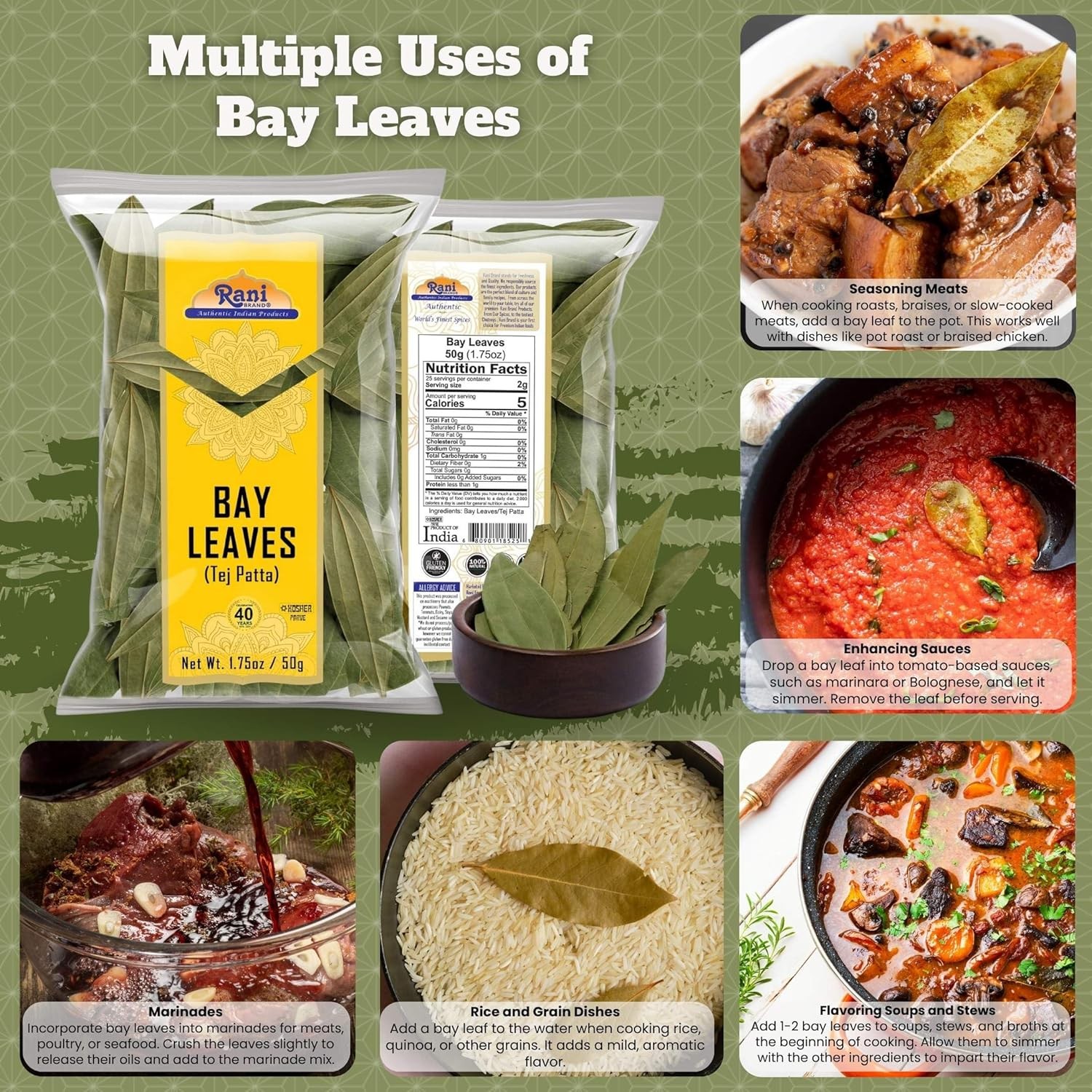 Extra Large Whole Bay Leaves Hand Selected Bay Leaf Spice 1.75oz Whole Spice