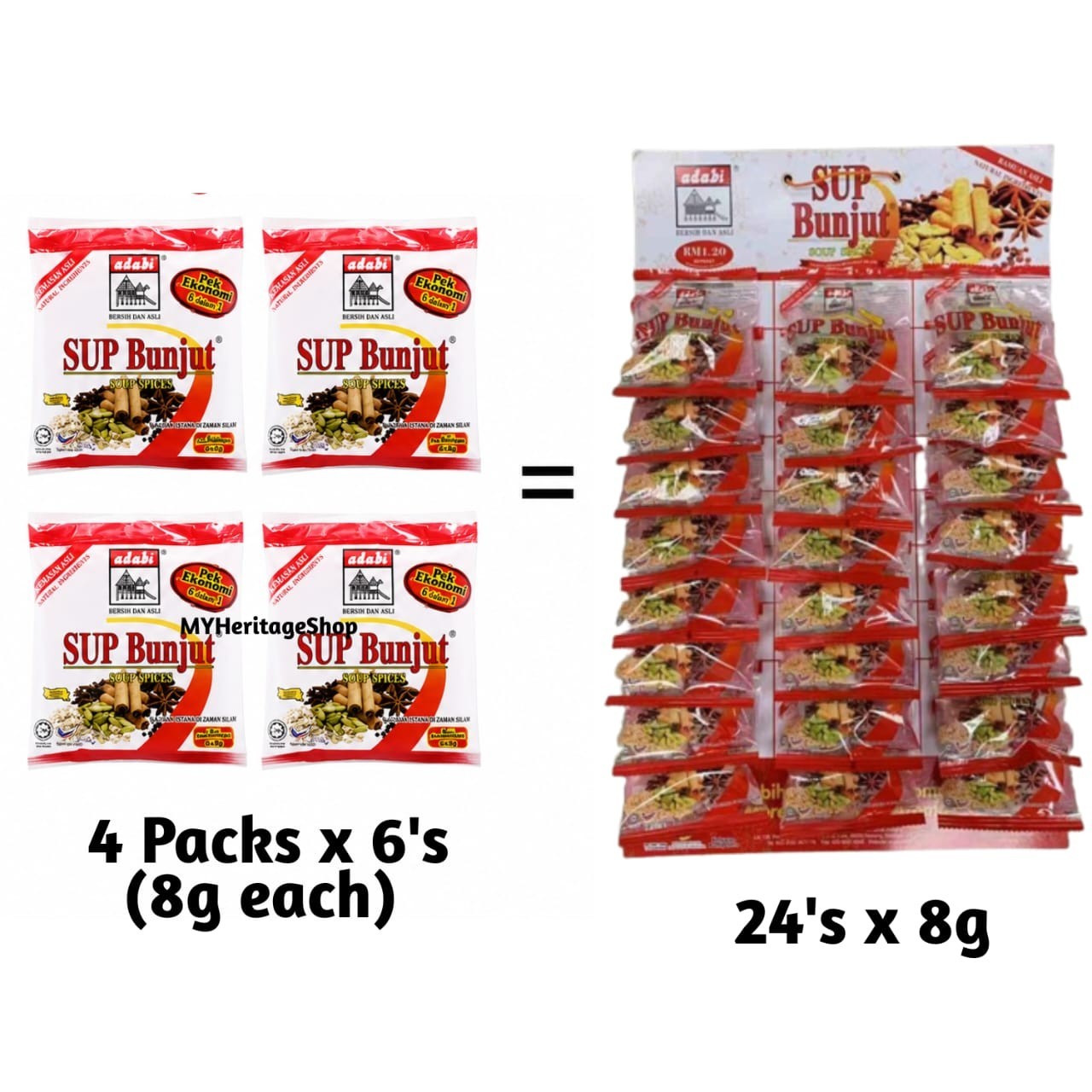 Adabi Sup Bunjut Soup Spices Mix (3 Packs x 6 Sachets) Malaysian Herbs Halal