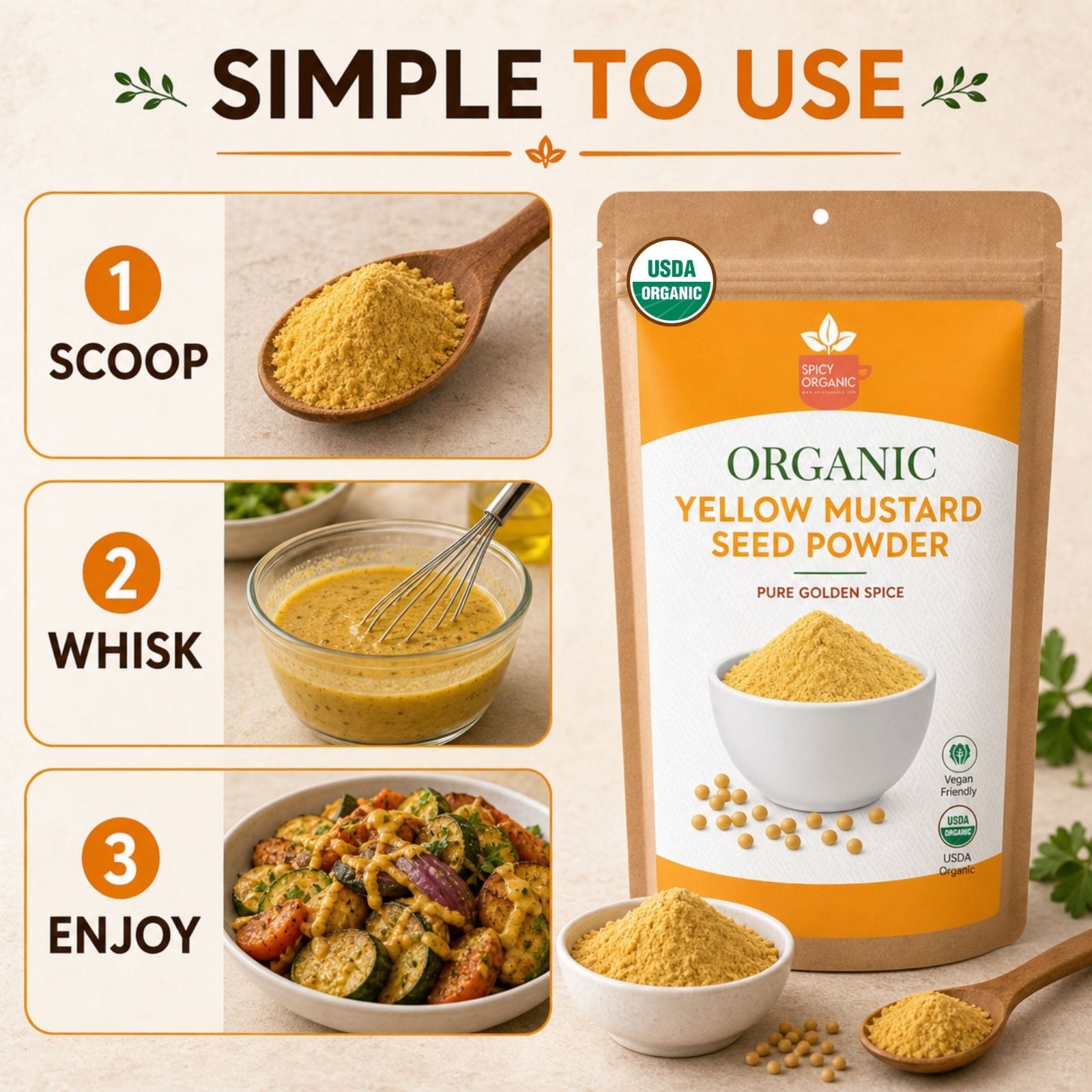 Spicy Organic Yellow Mustard Seeds 16 oz | USDA Organic