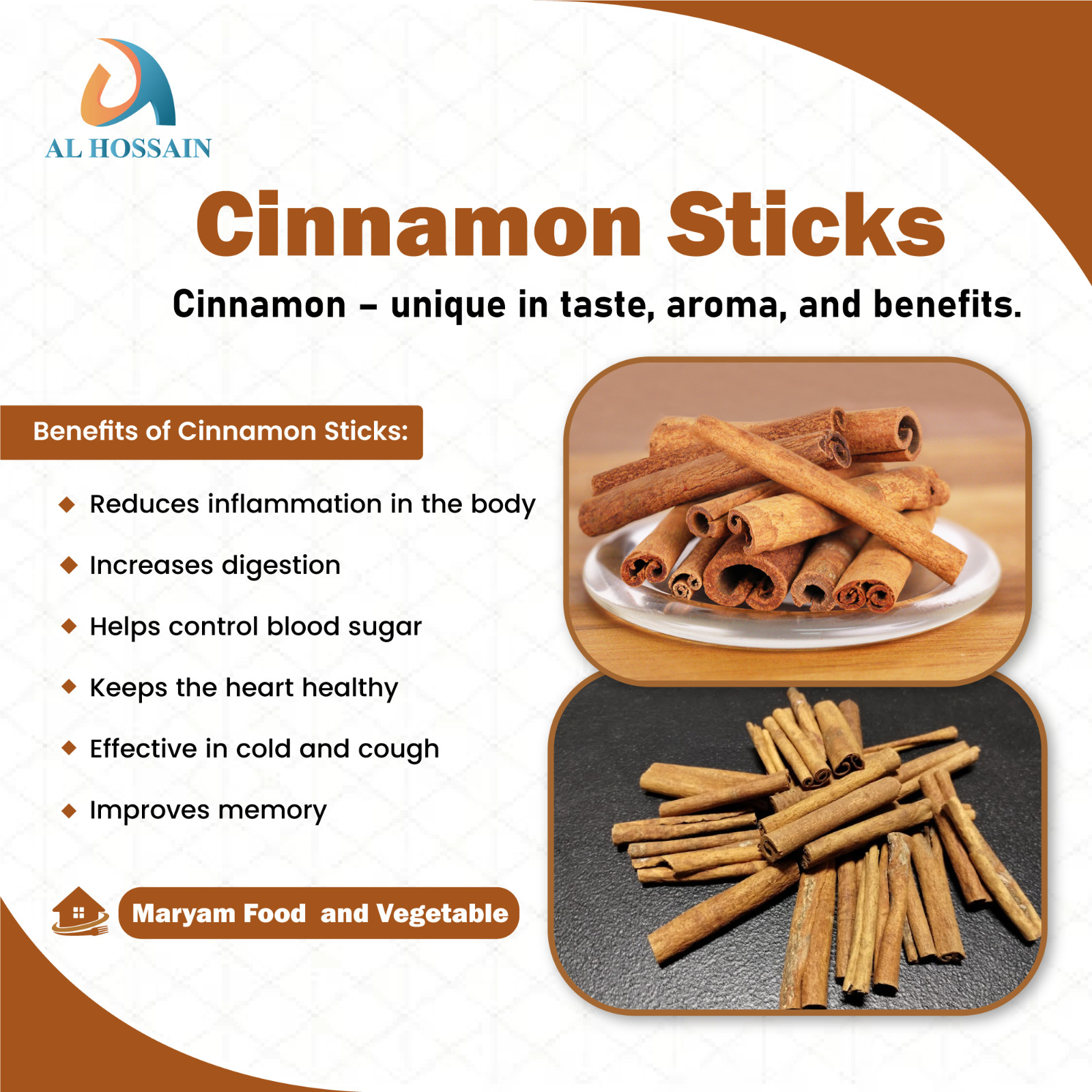 Al Hossain Cinnamon Sticks 250g / 5kg Bulk | Whole Cinnamon for Tea, Baking & Co