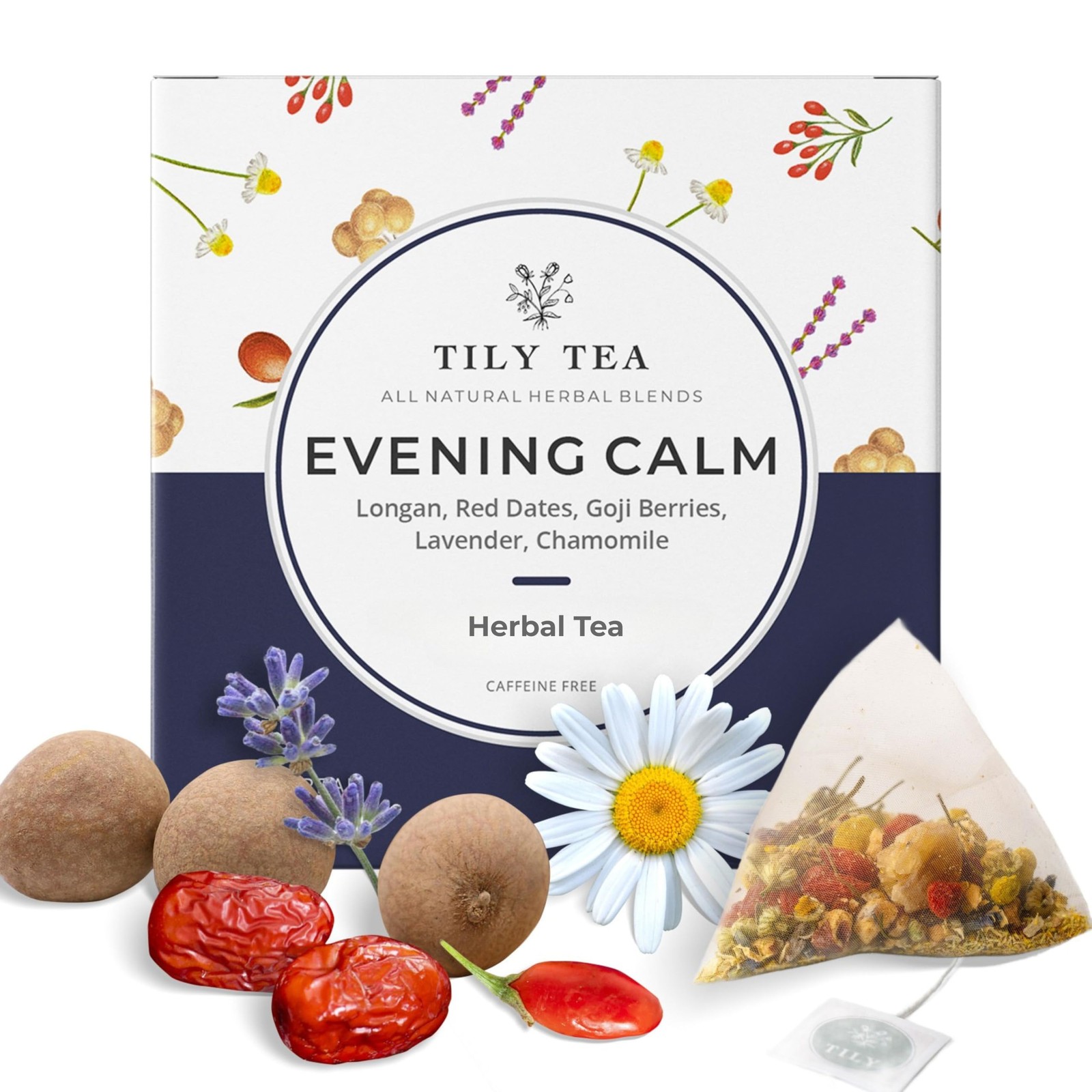 Evening Calm Herbal Tea – Nighttime Tea with Chamomile and Lavender – Caffein…