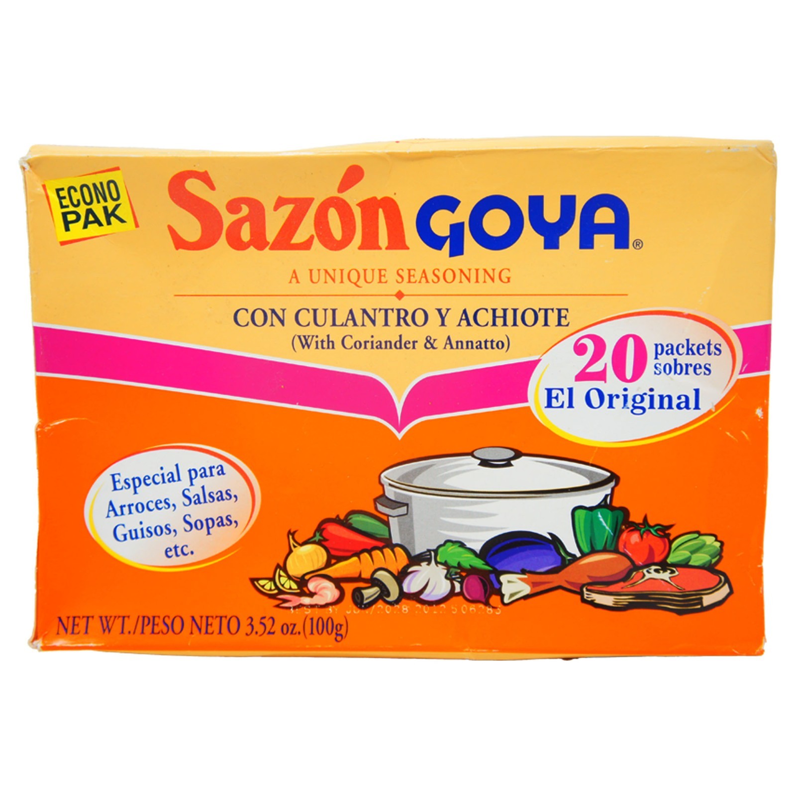 Goya Sazon Coriander & Annatto 20 Packets 3.52 Oz Culantro y Achiote Seasoning