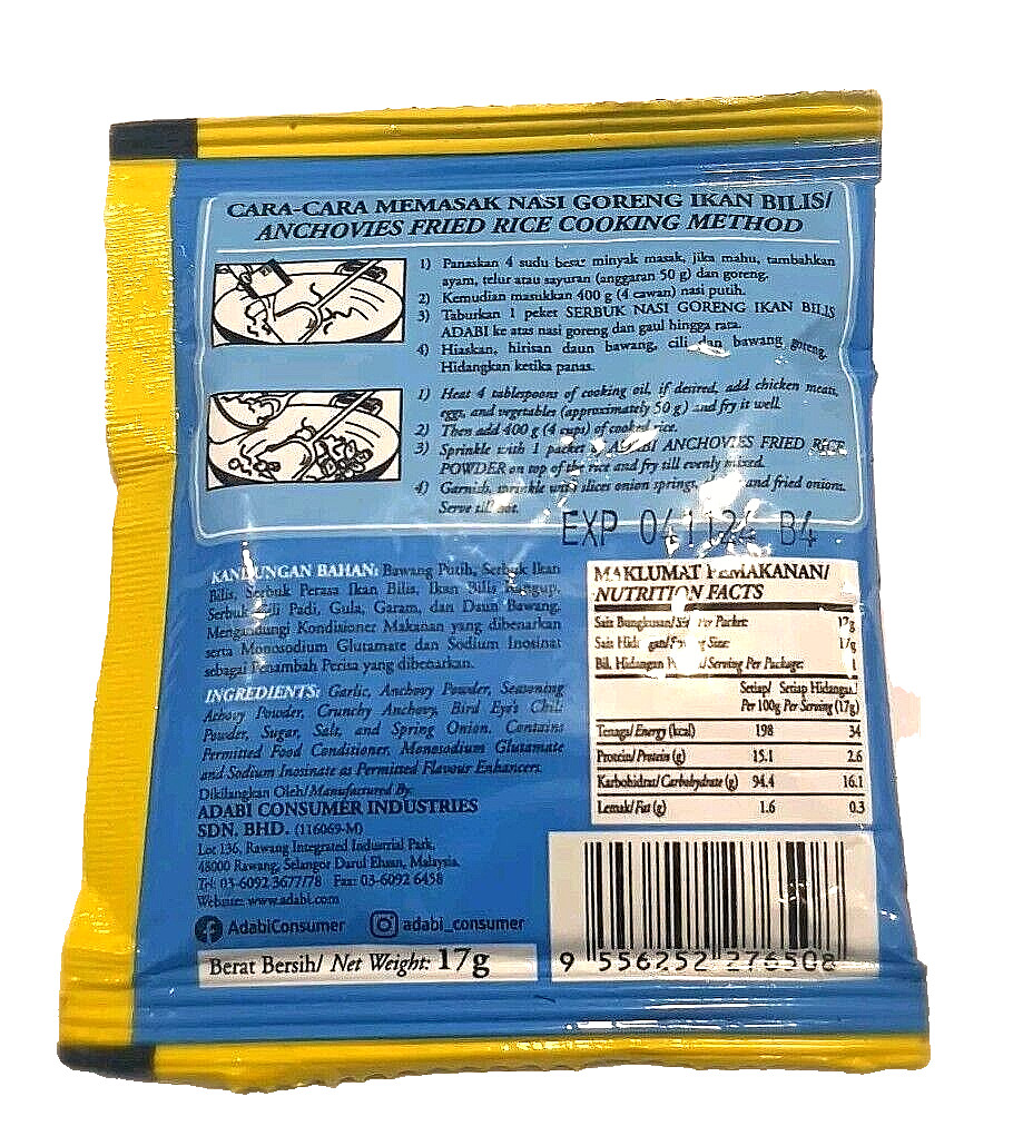 Adabi Anchovy Fried Rice Seasoning 12-Pack Authentic Malaysian Halal Spice Mix