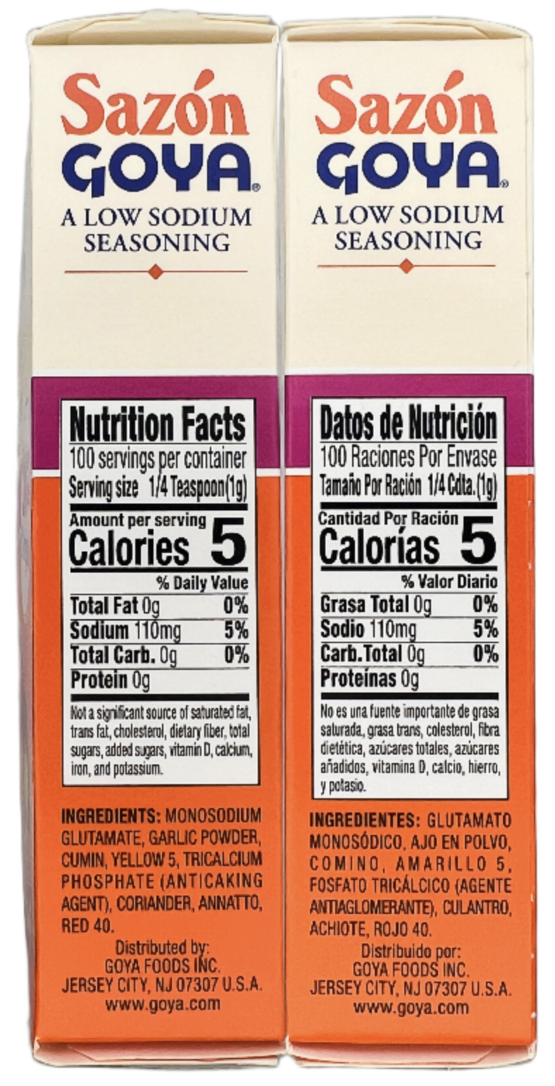 Sazon Goya Low Sodium Seasoning Con Culantro Y Achiote 3.52 oz Pack of 2