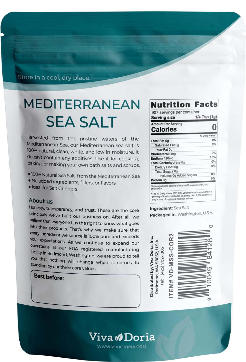 Mediterranean Sea Salt, Coarse Grain, 2 Lb