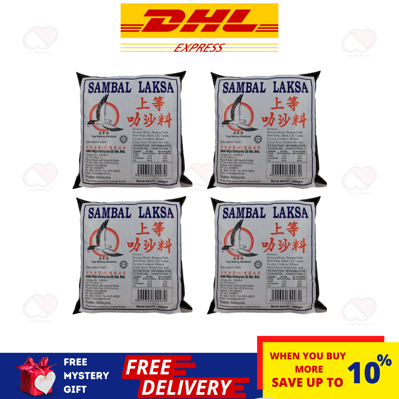 4 X Malaysia Famous Sarawak Laksa Paste Helang Matahari 600g Free Shipping