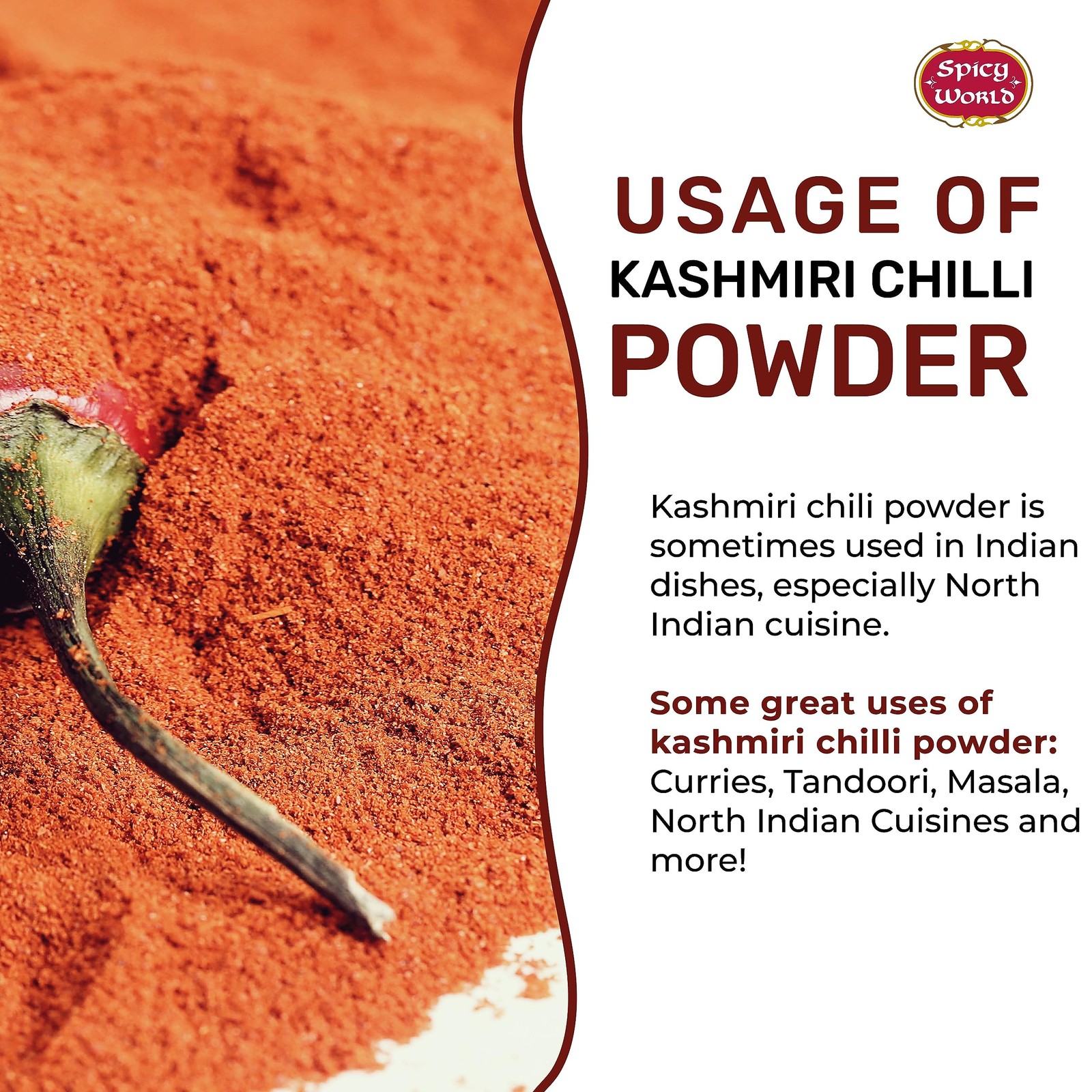 Spicy World Kashmiri Chili Powder Red 7 Ounce Resealable bag | 7 Bag