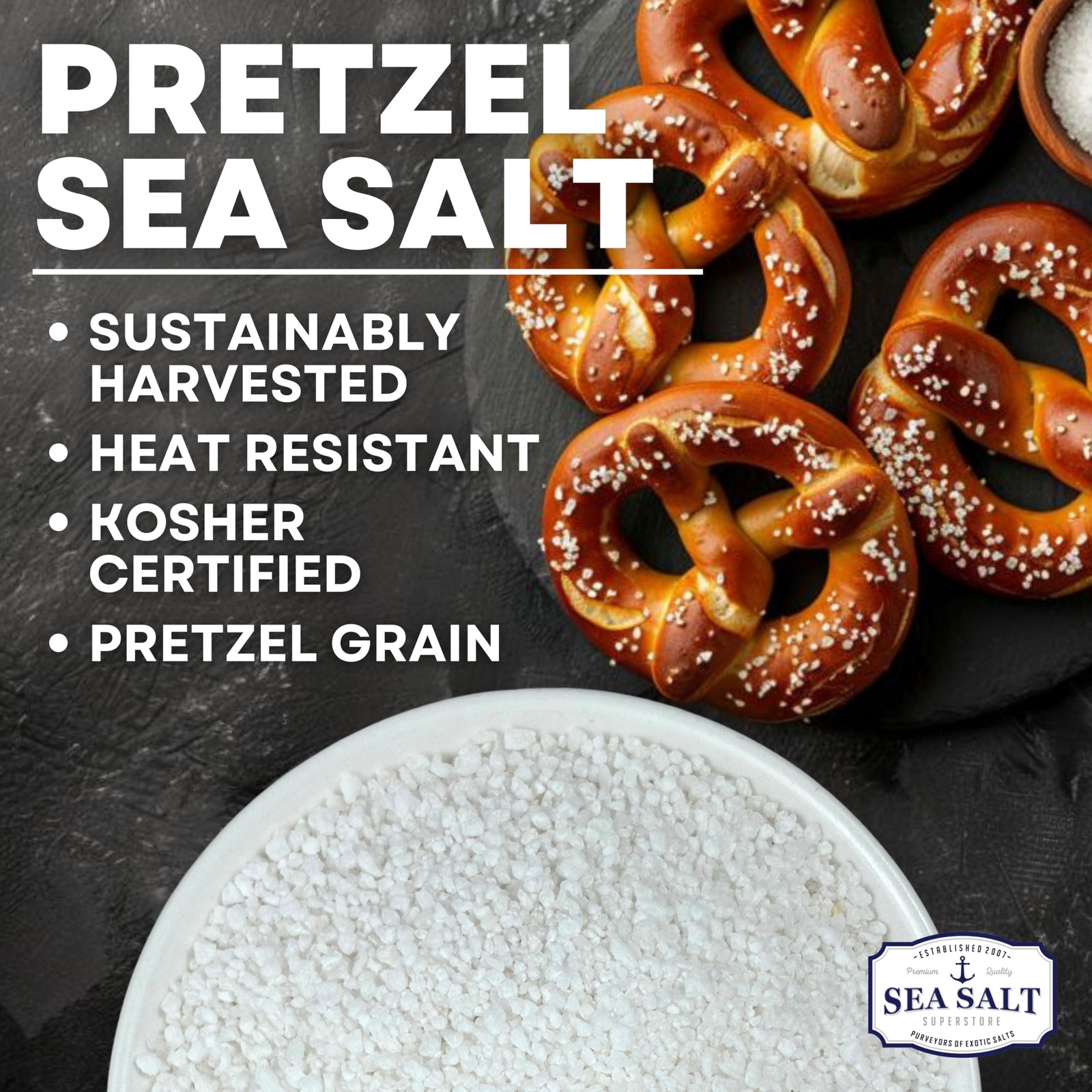 Pretzel Coarse Sea Salt for Soft Pretzels, Heat Resistant Bagel and Soft Pret…