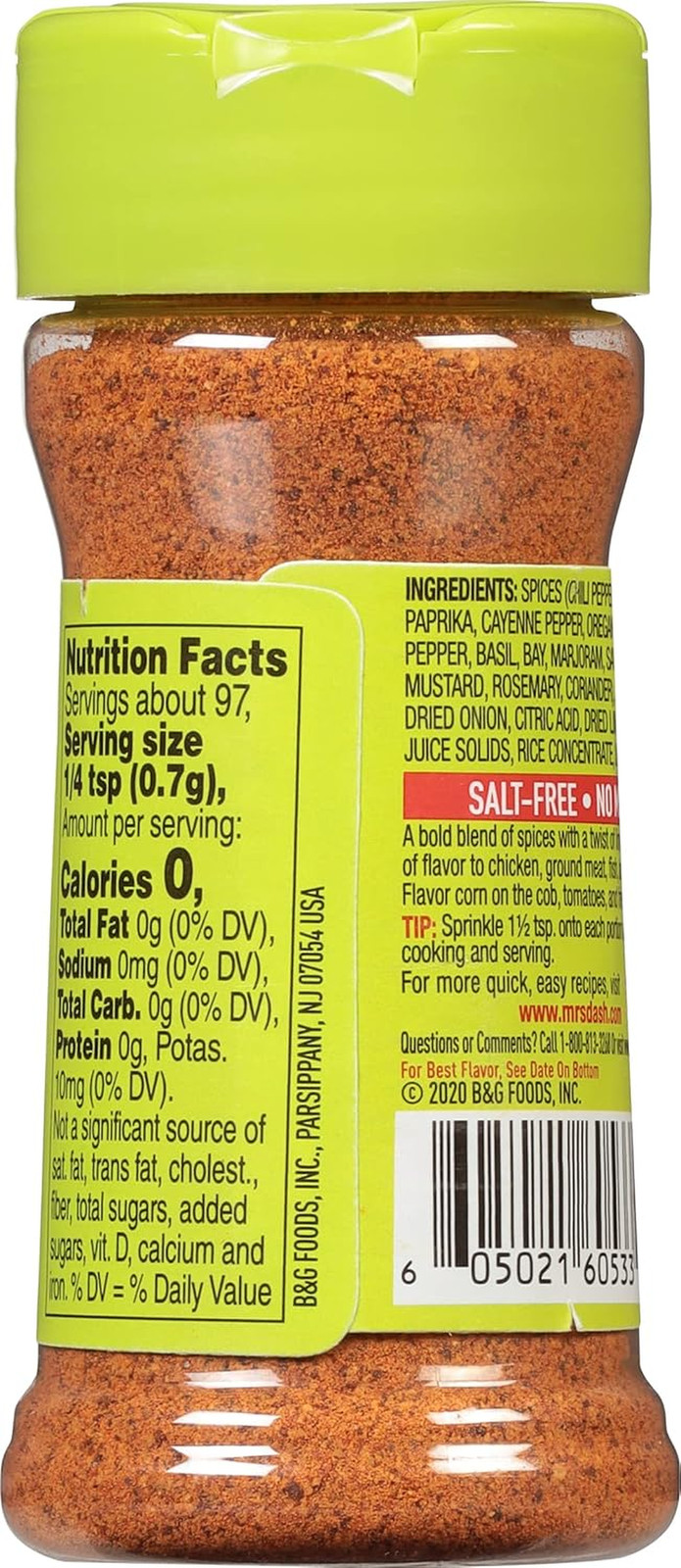 Dash Salt-Free Seasoning Blend, Fiesta Lime, 2.4 Ounce