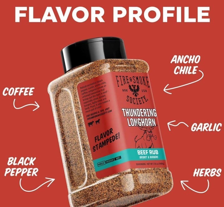 Fire & Society Thundering Longhorn BBQ Seasoning, Beef Rub, 17.6 oz.