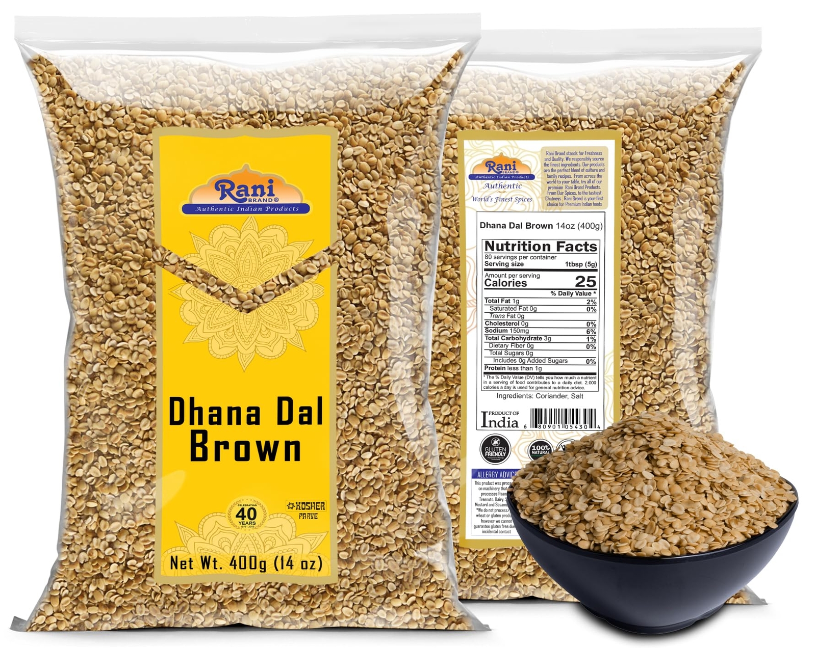 Rani Dhana Dal (Roasted Coriander Seeds) Brown 14oz (400g)