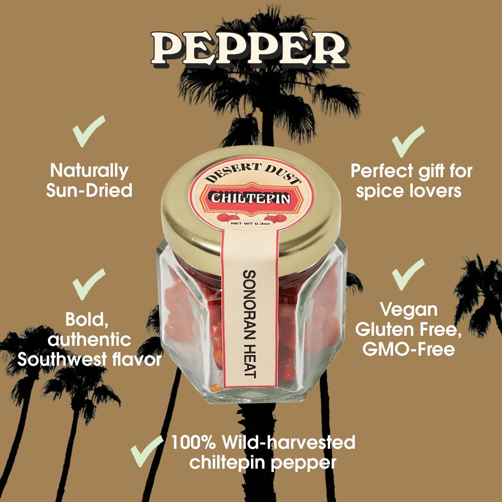 Desert Dust – Wild, Sun-Dried Chiltepin Peppers | 0.3 Ounce (Pack of 1)