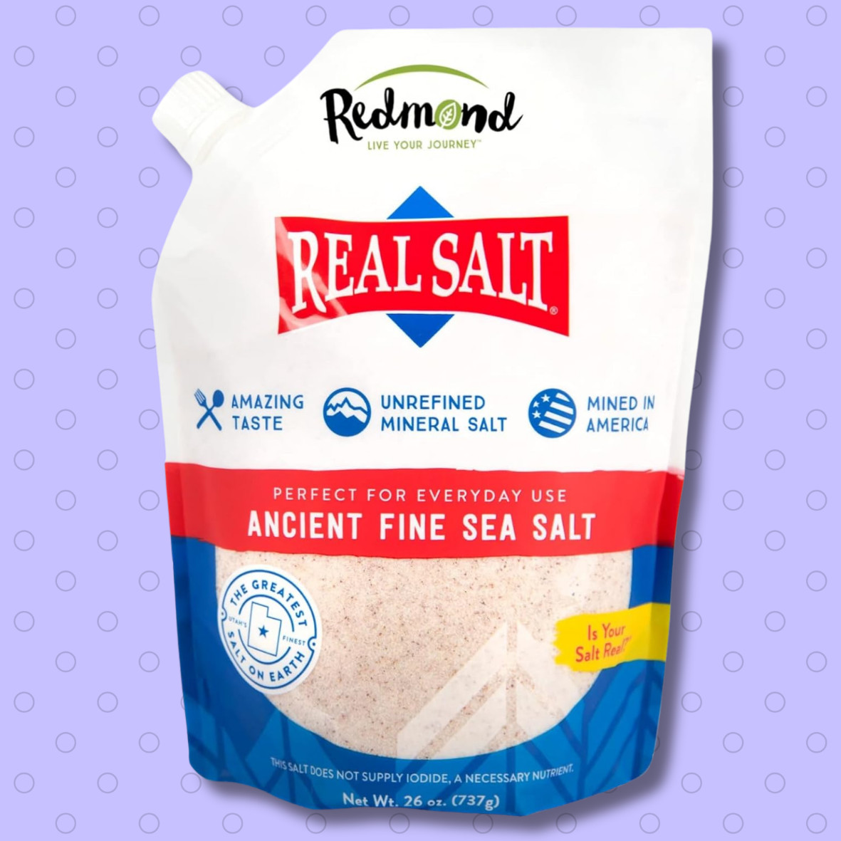 Real Sea Salt Natural Unrefined Gluten Free Fine, 26 Ounce Pouch 1 Pack