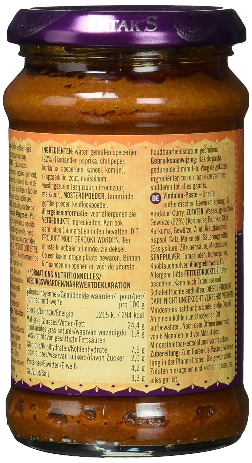 Pataks Vindaloo Curry Paste 10 Ounce Gluten Free Non Gmo Authentic Sauce