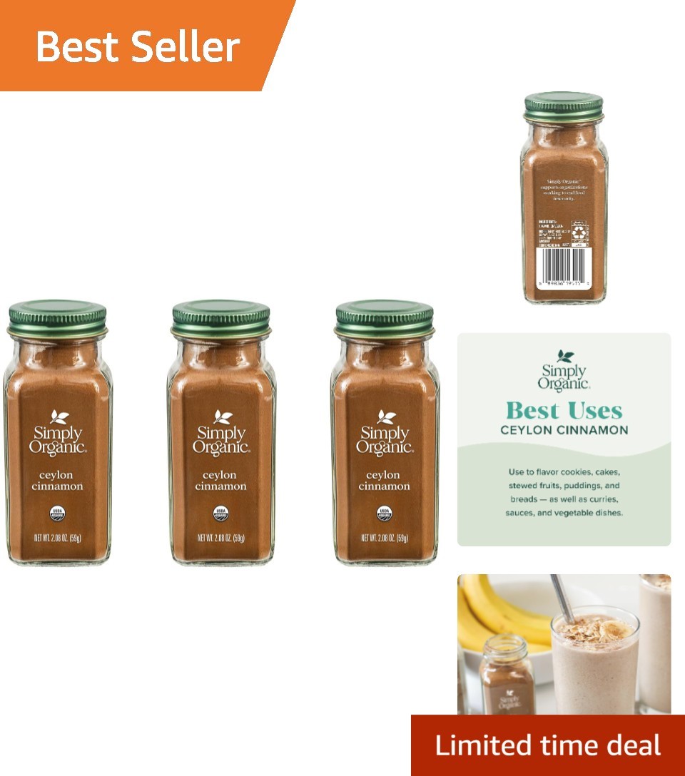 2.08 Oz 3-Pack Ceylon Cinnamon – Organic, Non-GMO Powder for Flavorful Cooking