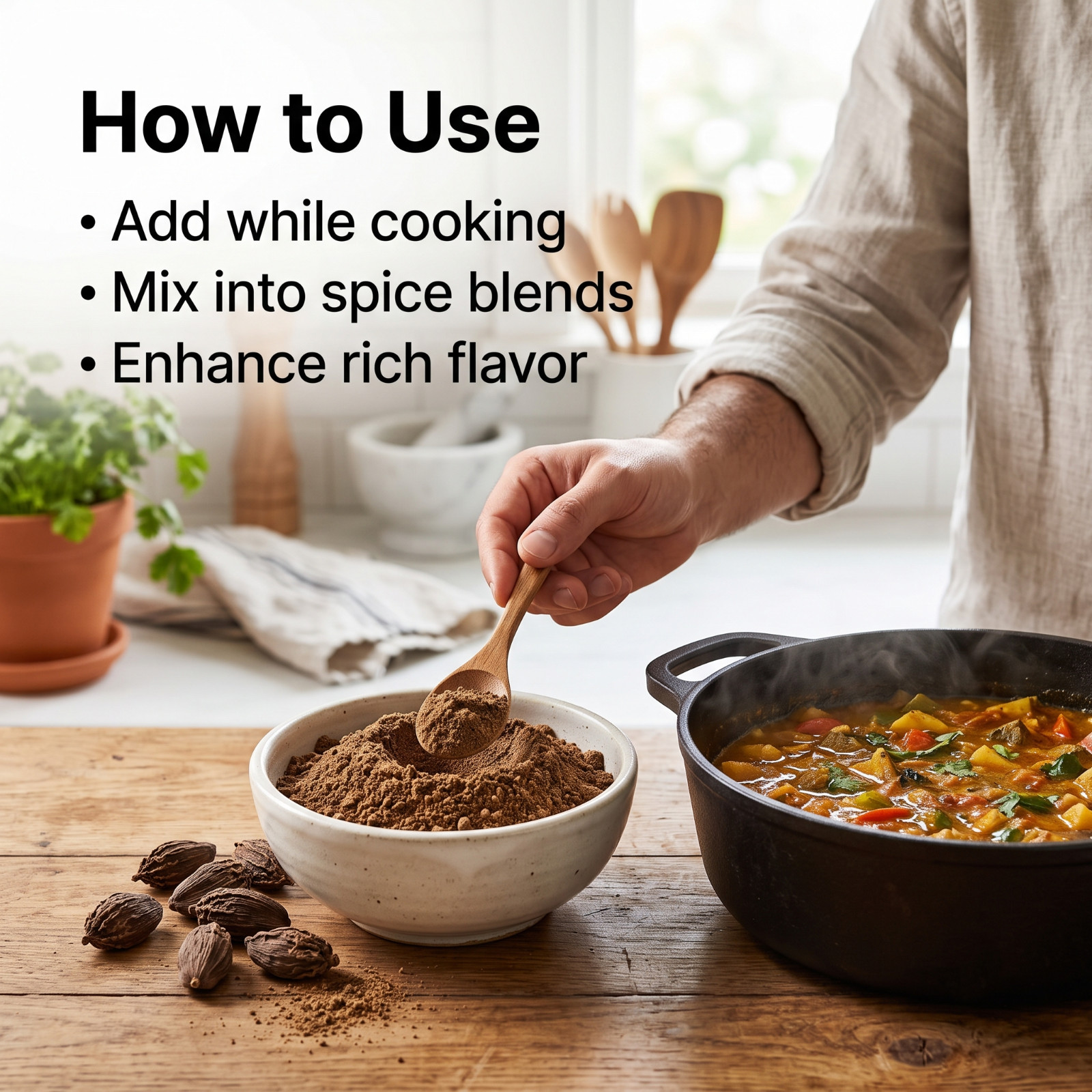 Black Cardamom (Badi Elachi) Ground, Powder Indian Spice