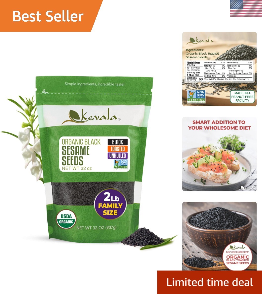 Organic Black Toasted Sesame Seeds – 2 lb, 32 oz, Baking and Cooking | Unhull…