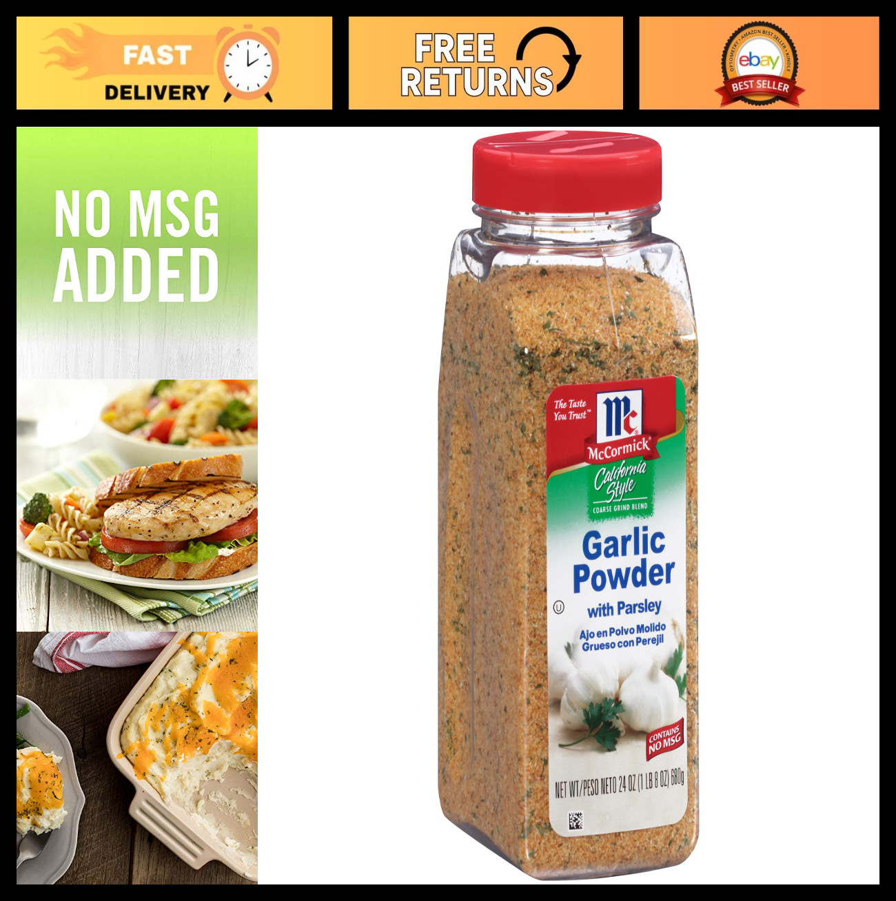 California Style Garlic Powder with Parsley – Coarse Grind Blend, 24 oz