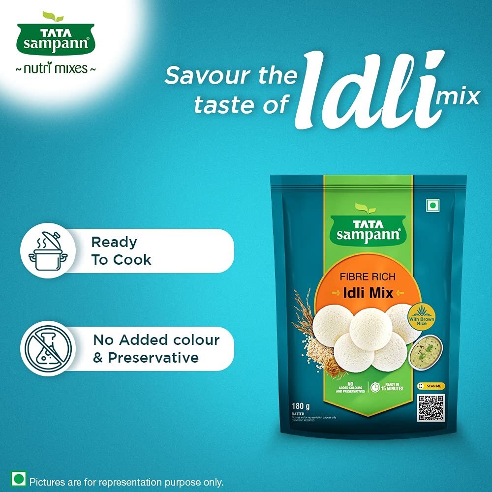 180 gm Tata Sampann Fibre Rich Idli Mix, Instant Ready to Cook Mix Free Ship