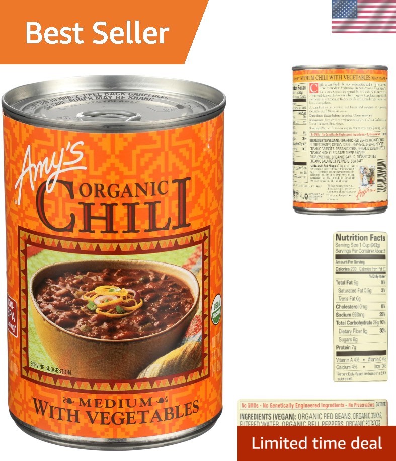 Delicious Plant-Based Amy’s Organic Chili, 14.7 oz Can, Set of 12 – Easy Meals