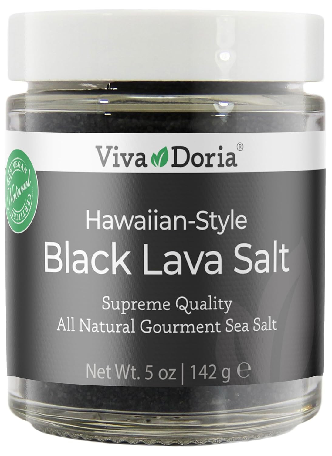 Hawaiian Black Lava Sea Salt, Fine Grain, Lava Salt, 5 Oz Glass Jar