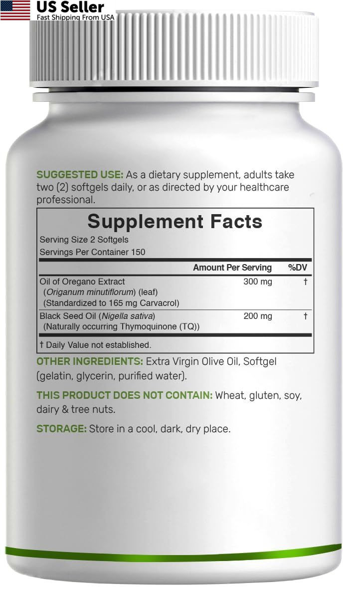 DEAL SUPPLEMENT Oil of Oregano Softgels with Black Seed 300 Count (Pack 1)