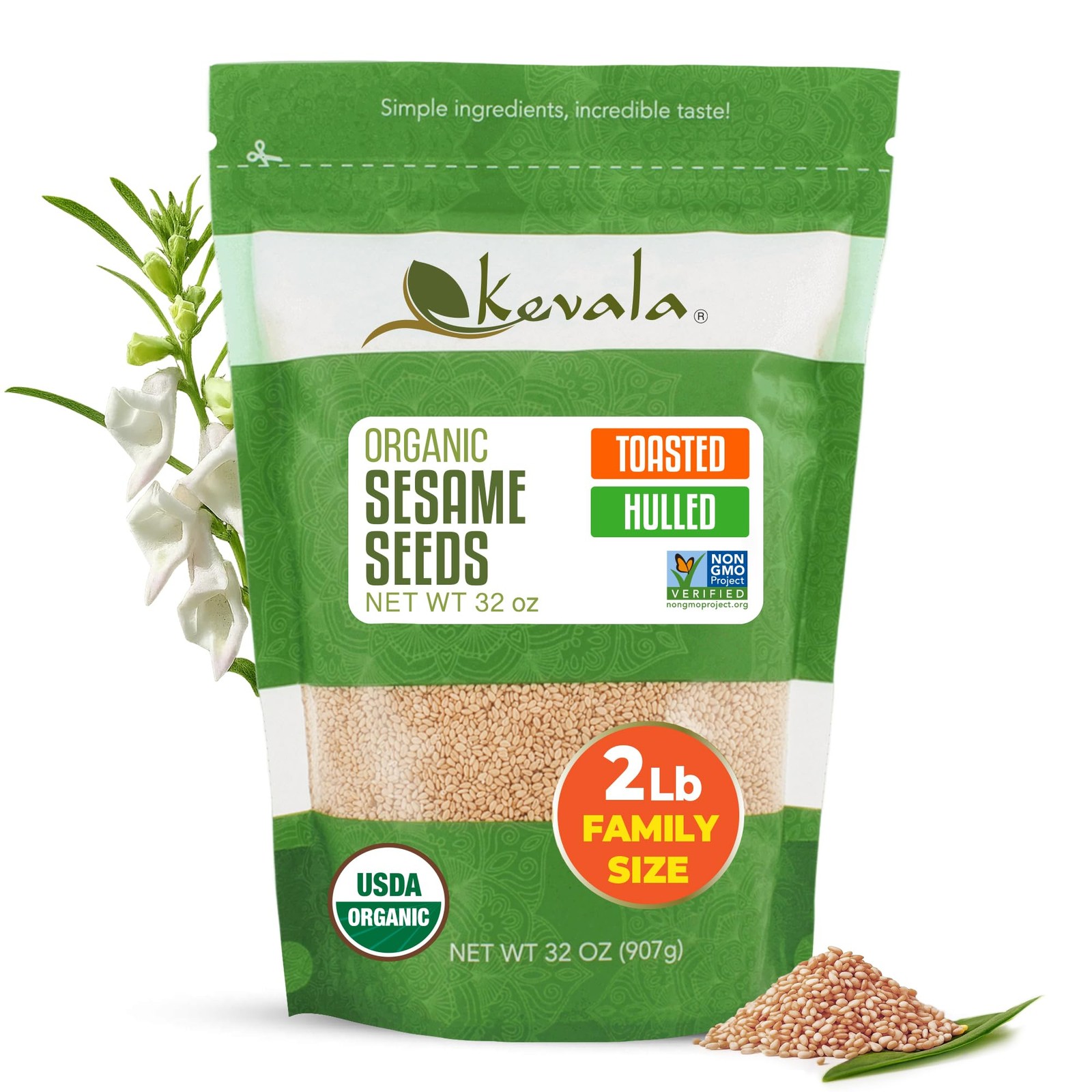 Kevala Organic Toasted Sesame Seeds 2Lbs (HULLED)