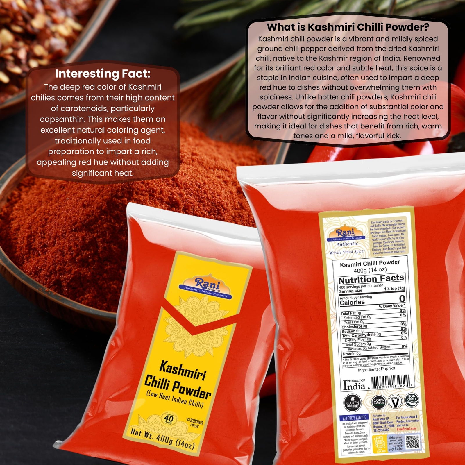 Rani Kashmiri Chilli Powder (Deggi Mirch, Low Heat) Ground Indian Spice 14oz