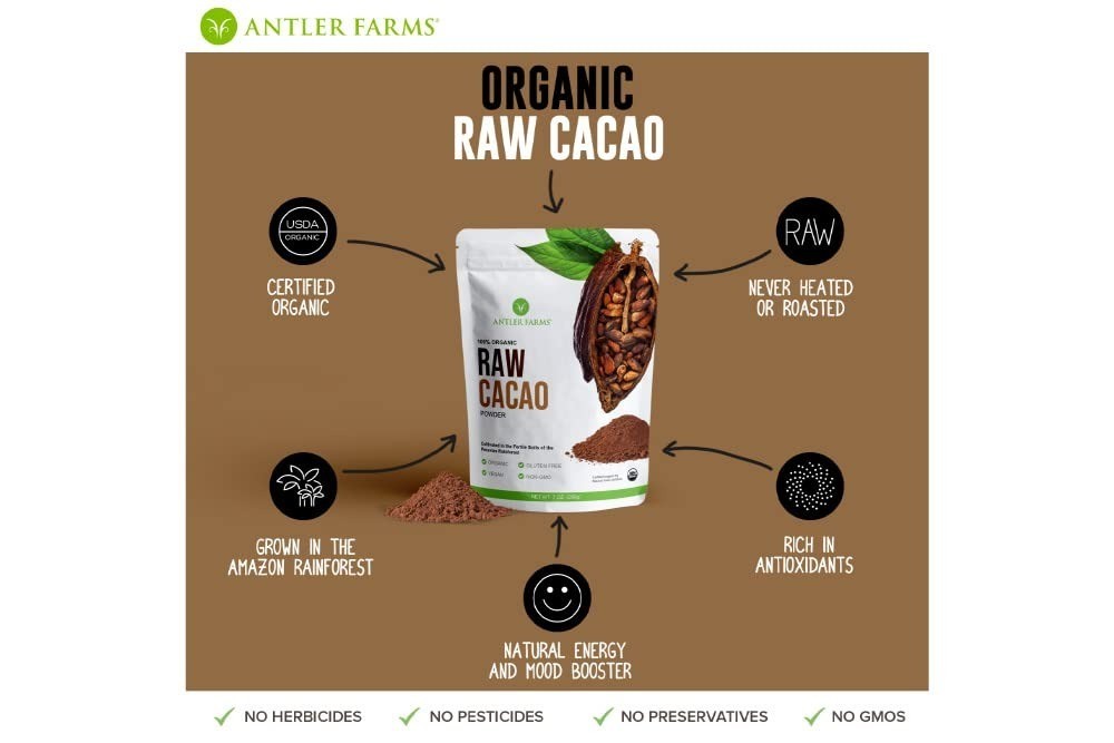 Antler Farms Organic Raw Cacao Powder 200g – Vegan, Gluten Free