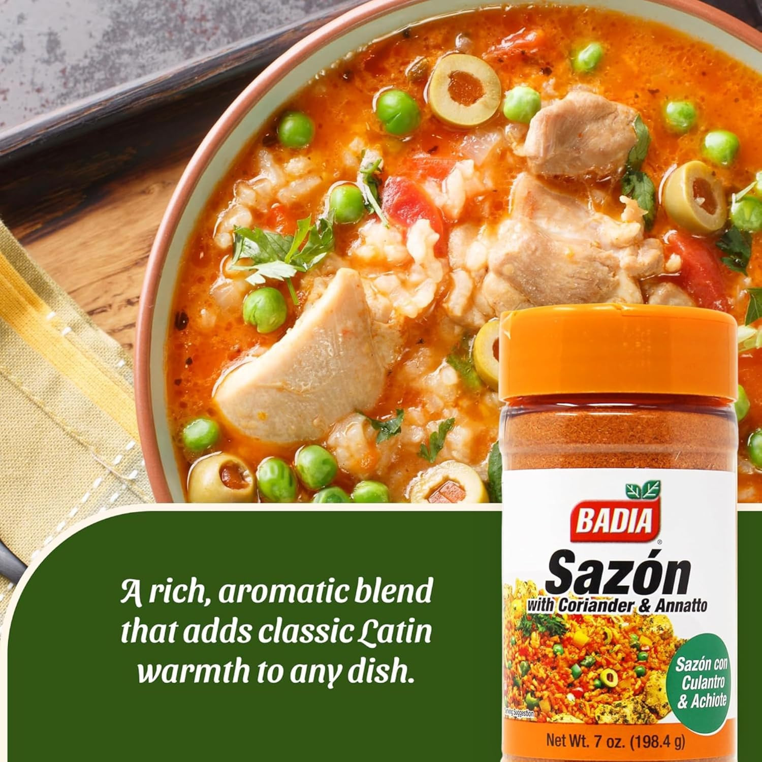 Badia Sazon with Coriander & Annatto Seasoning, 7 Oz – Perfect Blend, Authentic