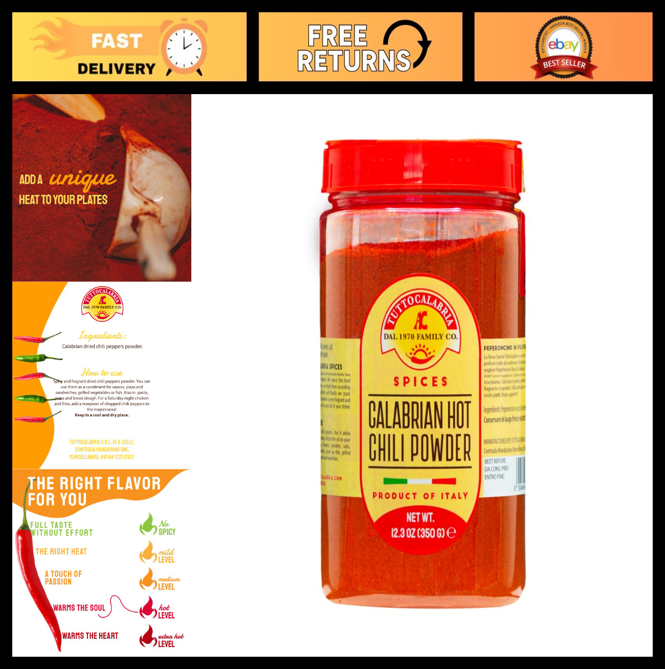 Spicy Calabrian Chili Powder – All Natural, Non-GMO Italian Seasoning, 350g