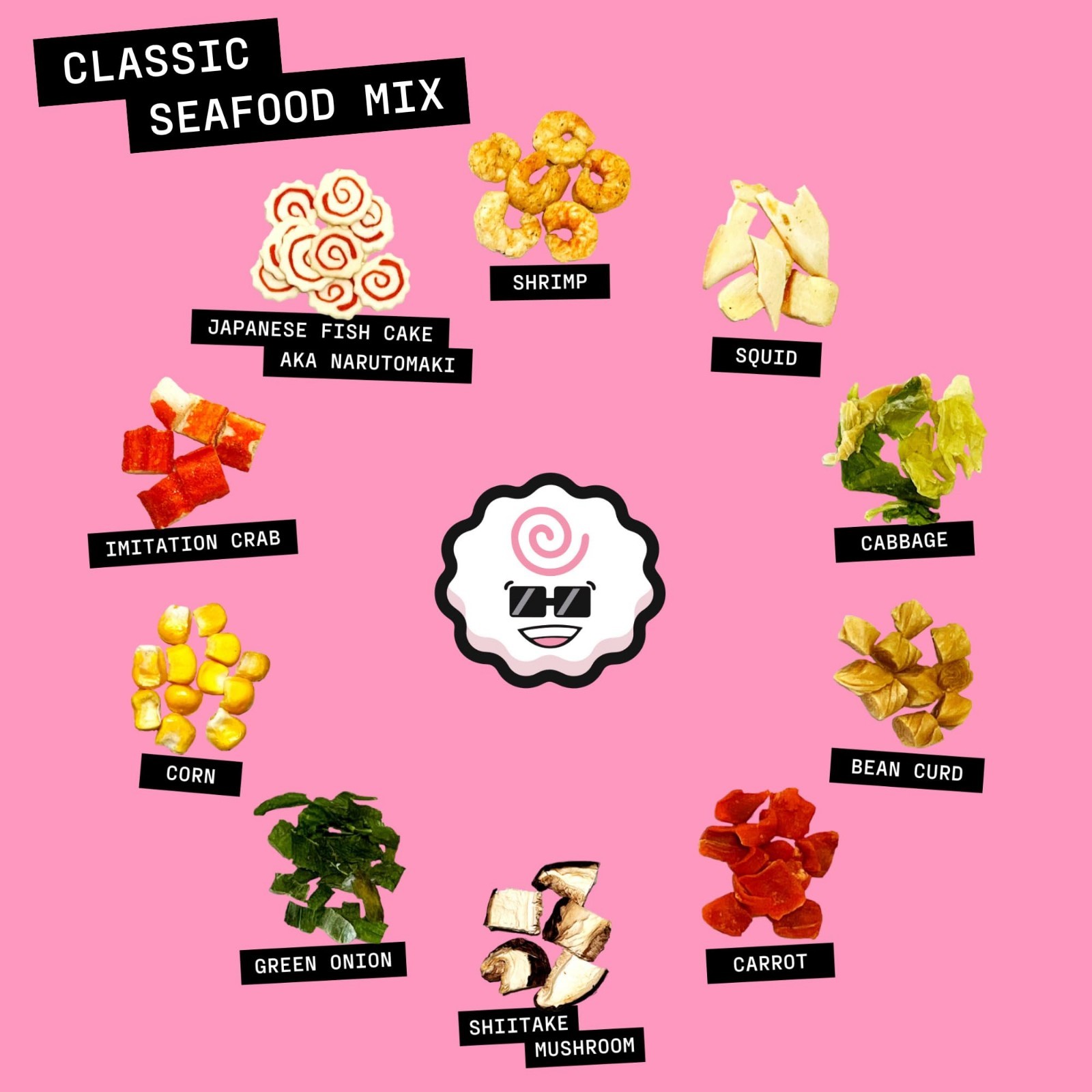 2-Pack Dried Ramen Toppings – Classic Seafood, Vegetables & Spicy Garlic Mix