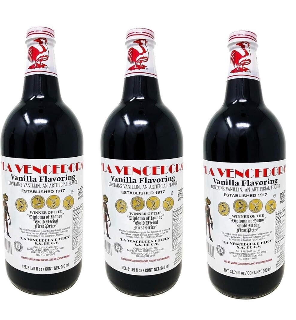 3 X La Vencedora Mexican Vanilla Glass Bottle 31oz Each From Mexico