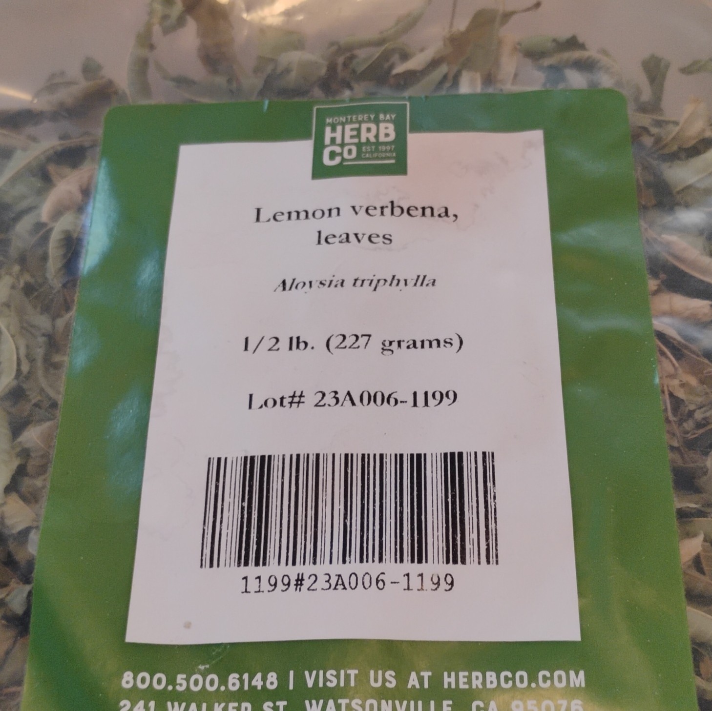 Monterey Bay Herb Co. Lemon Verbena Leaves Leaf Form 227 g (1/2 lb)