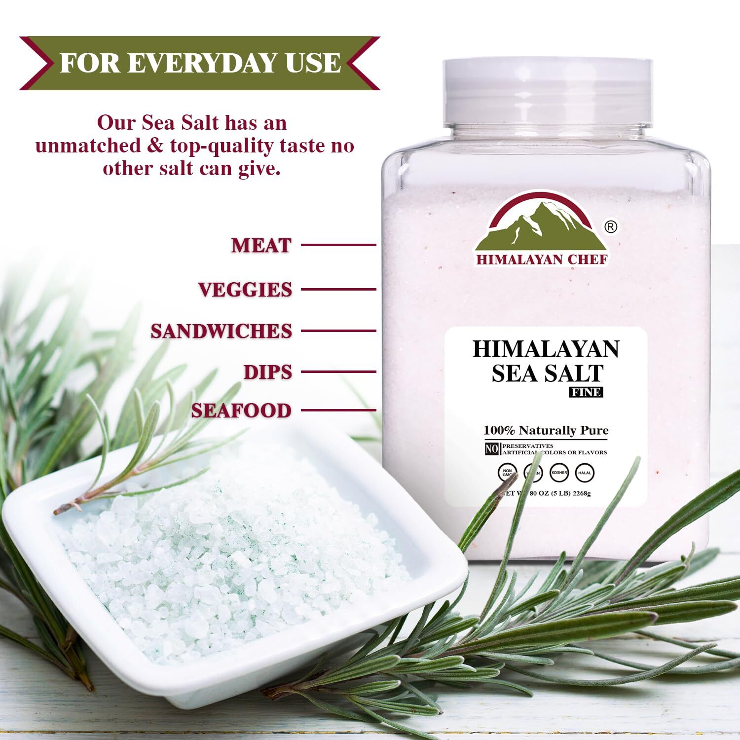 Himalayan Chef Sea Salt Fine Grain 5 lbs | Rich Minerals 100% Natural and Unr…