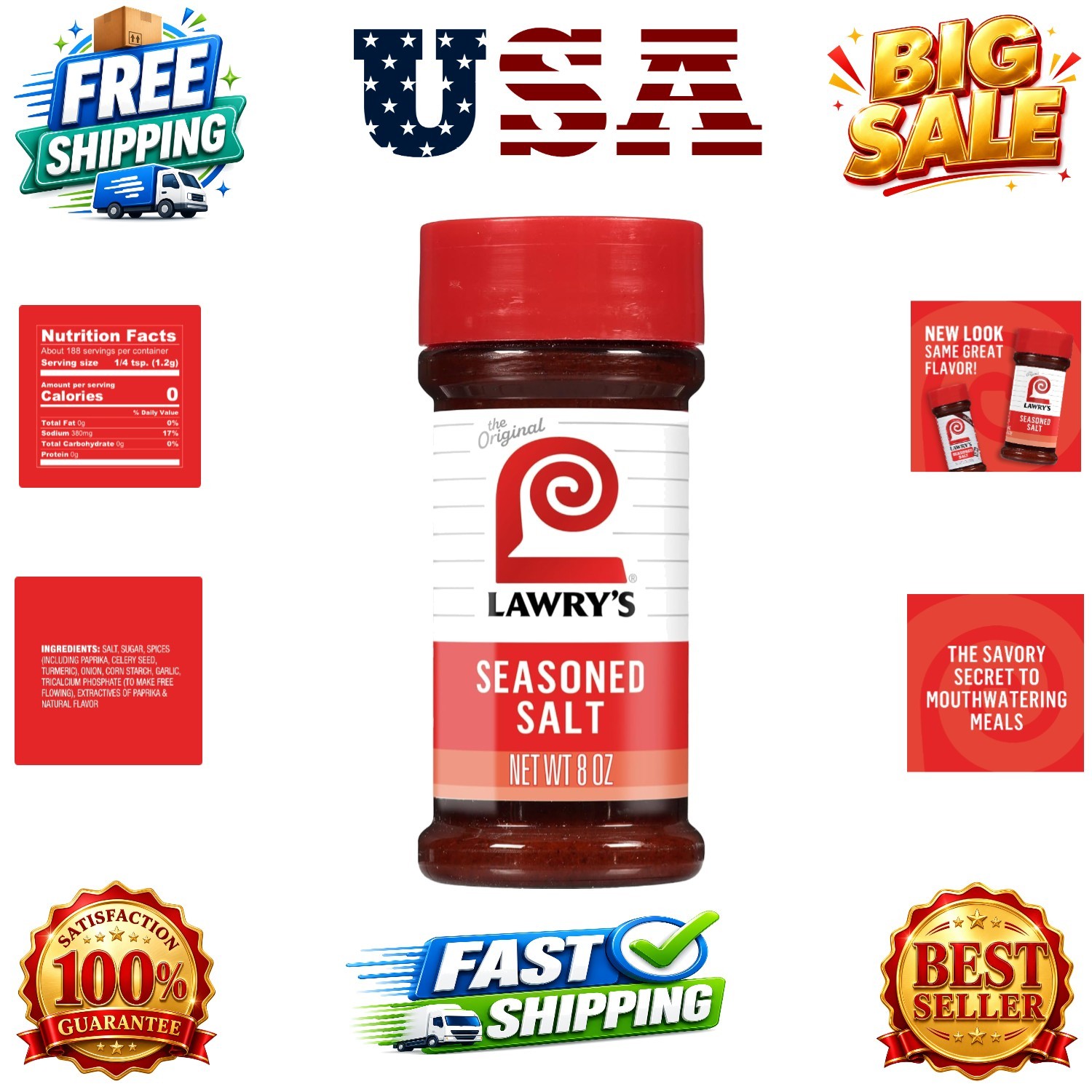 Lawry’s Seasoned Salt, No MSG Added, Kosher Certified, Staple, Versatile, All…