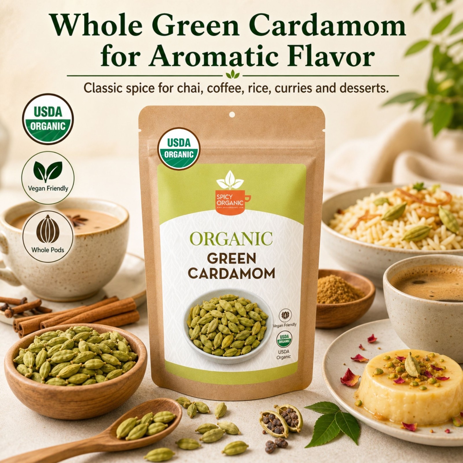 Spicy Organic Green Cardamom Pods 5 lbs | USDA Organic