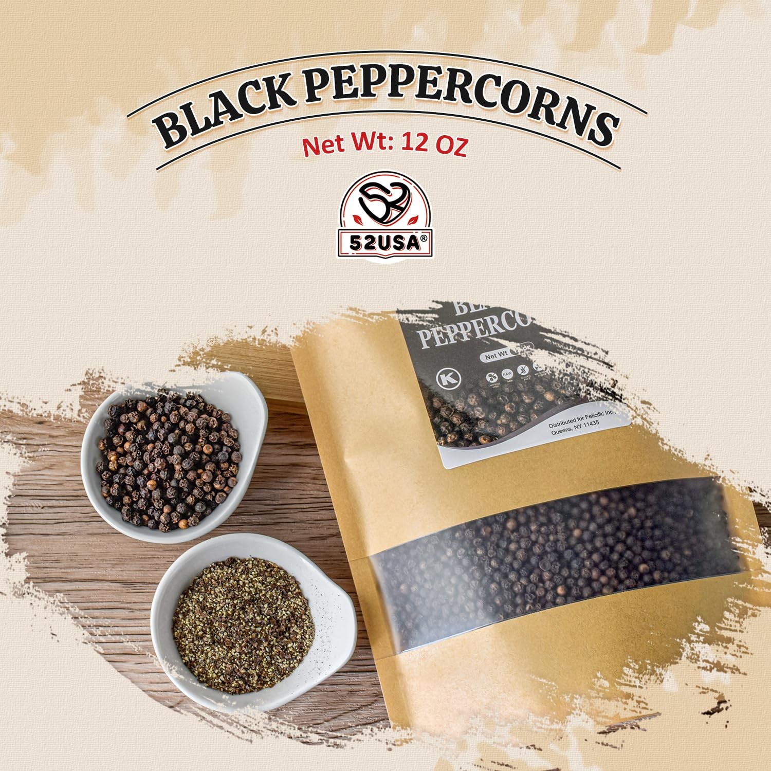 12 oz Black Peppercorns and 2 lbs Coarse Gourmet Sea Salt Set for Kitchen