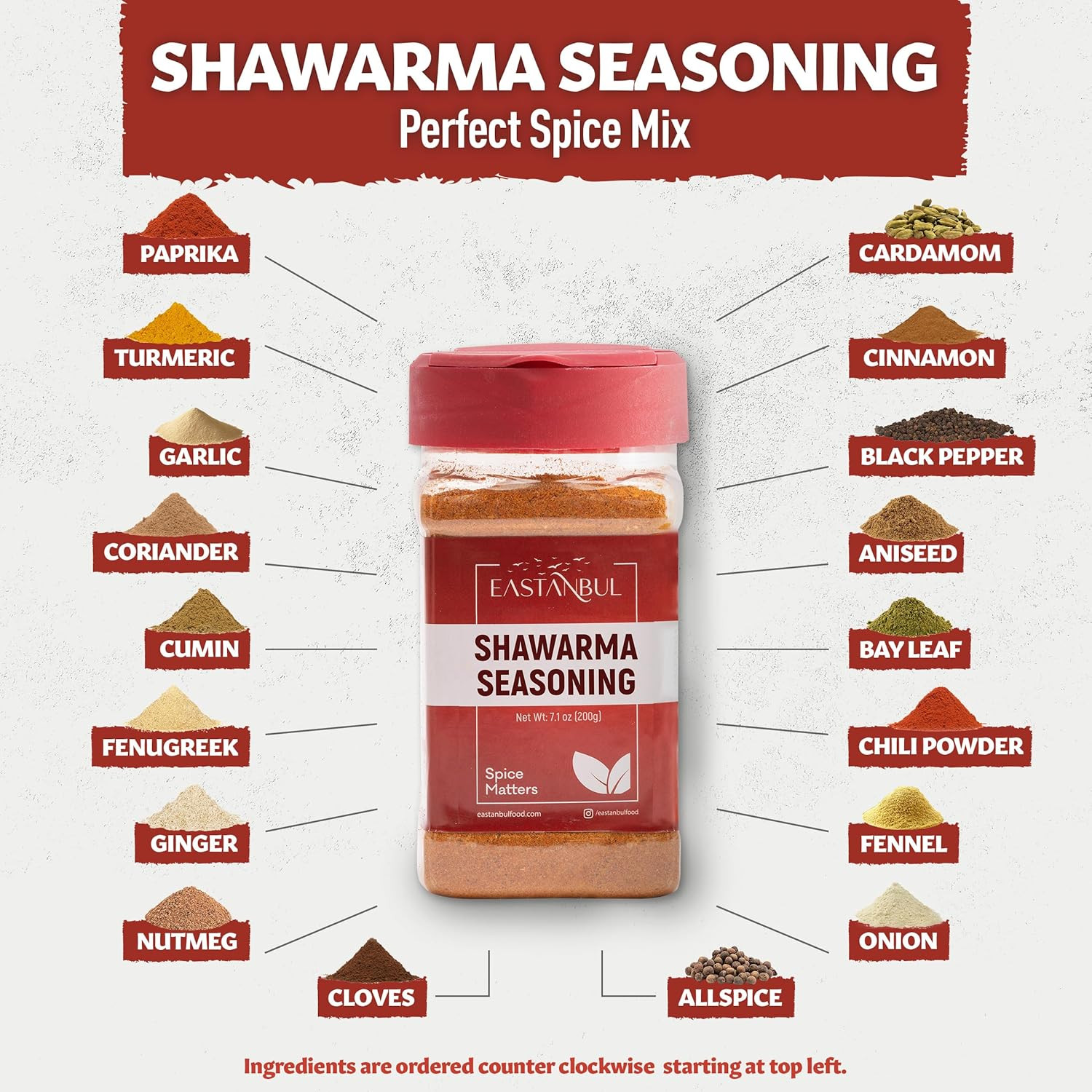 Eastanbul Shawarma Seasoning, 7.1Oz, Shawarma Spice Blend, All-In-One Baharat Sp