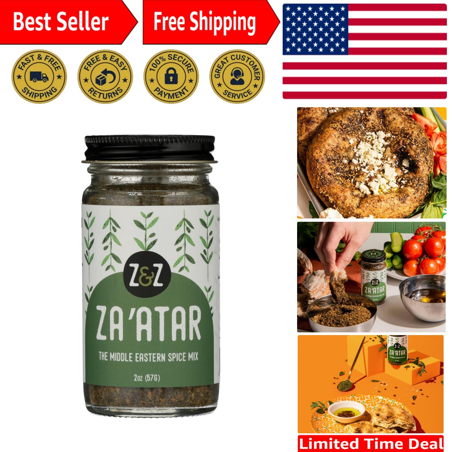 Savory & Tangy Palestinian Za’atar Spice for Breads & Salads – 2 oz