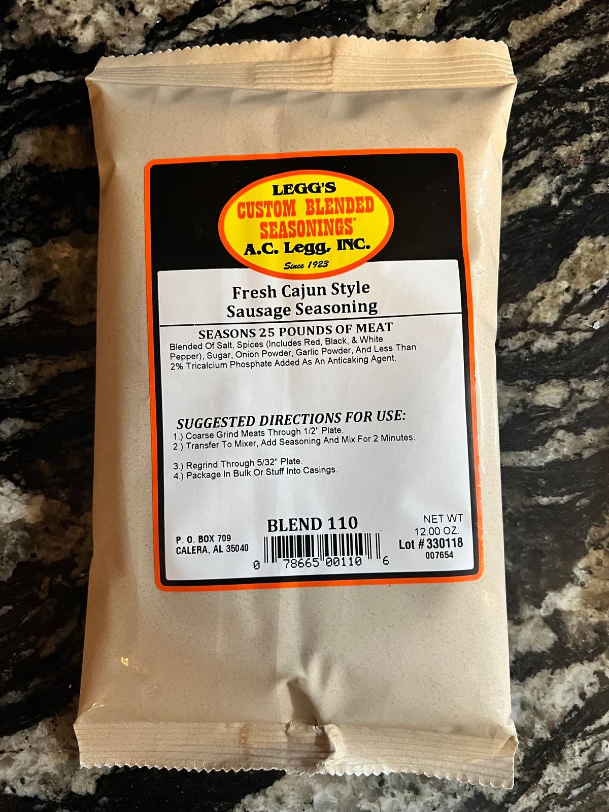 A.C. Legg’s Fresh Cajun Sausage Seasoning Blend 110 – 12 oz – Single Bag or Case