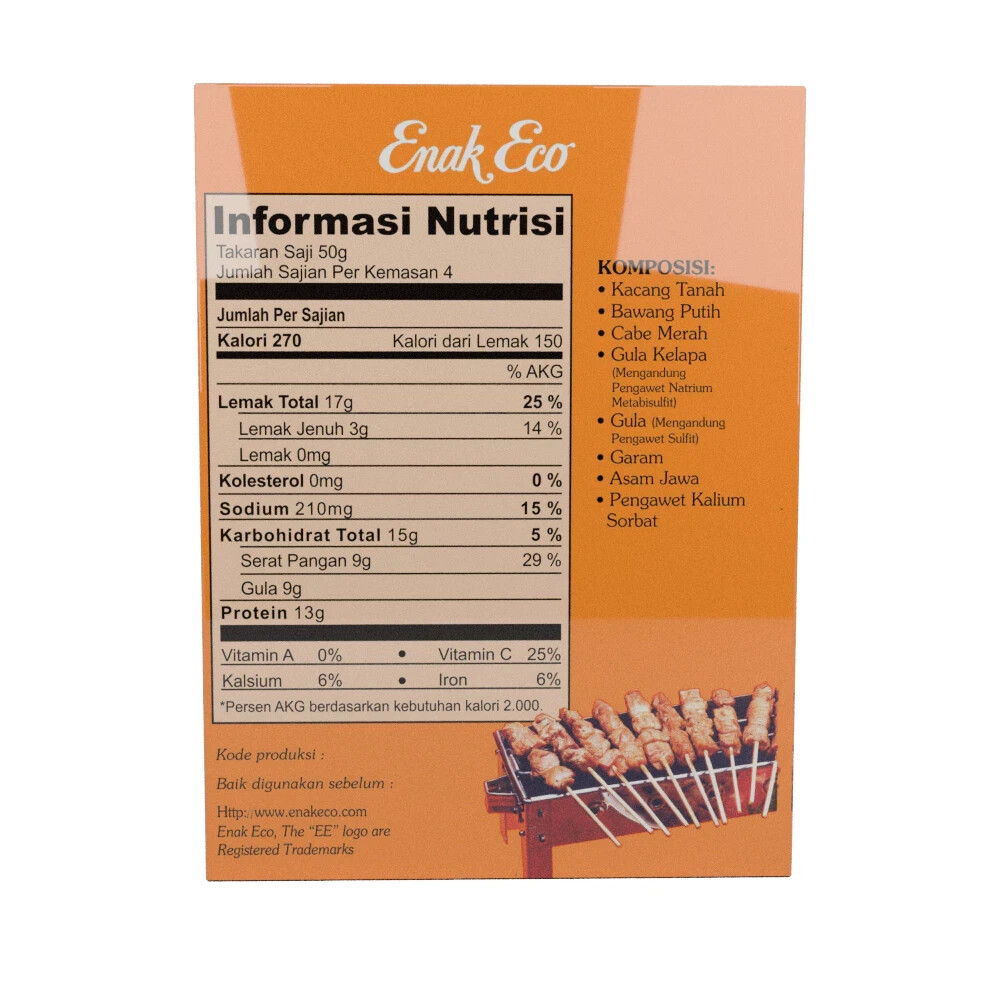 Enak Eco, Indonesian Peanut Sauce, 185g, Bumbu Sate Daging (Pack of 1)